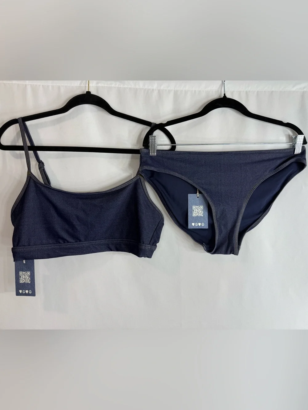 Aerie x AE Denim Bikini Set Blue Bralette Swim 2 Piece Top & Bottoms XL NWT